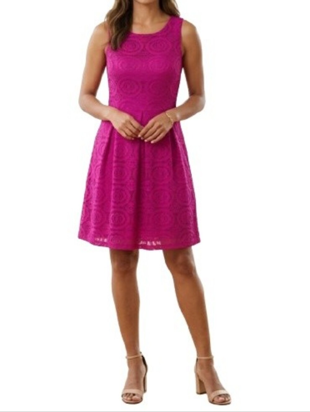 Enfocus Studio Fuchsia Pink Lace Dress Sleeveless Magenta Bright Pullover